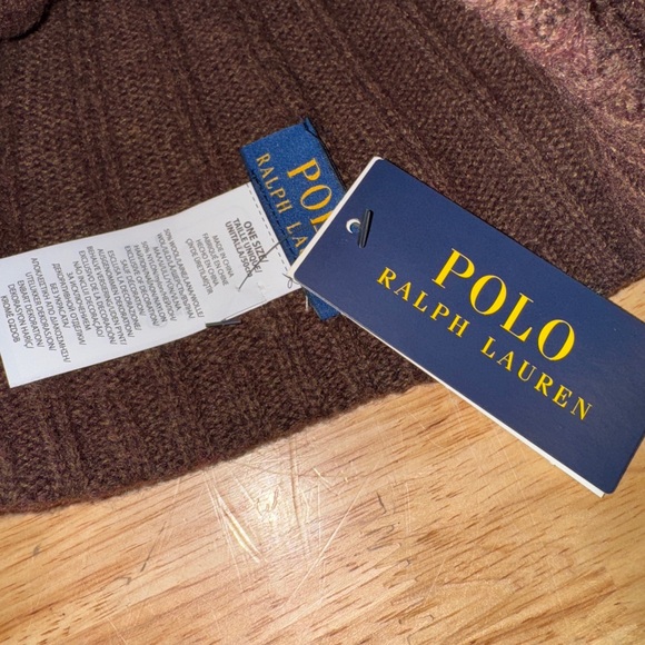 NEW Polo Ralph Lauren Brown w/ Embroidered Pony Knit Wool/Nylon Beanie Hat Cap - Picture 2 of 4